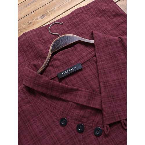 Button Plaid Print Lapel Blouse