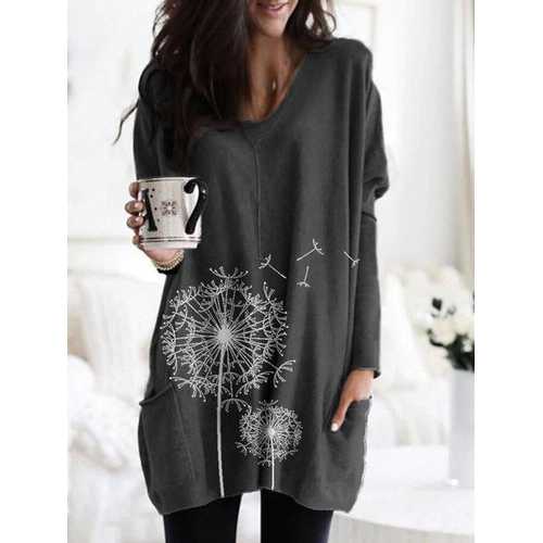 Flower Print Pockets Blouse