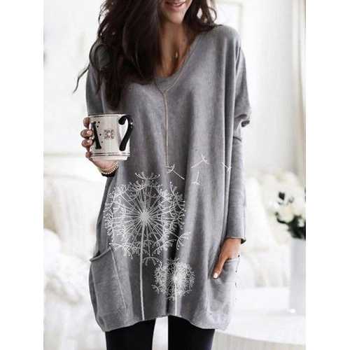 Flower Print Pockets Blouse