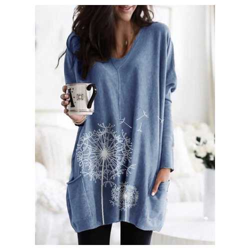 Flower Print Pockets Blouse