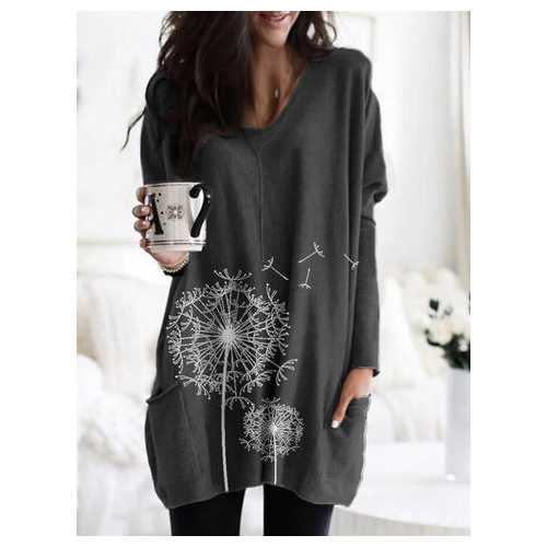 Flower Print Pockets Blouse
