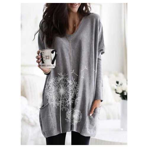 Flower Print Pockets Blouse