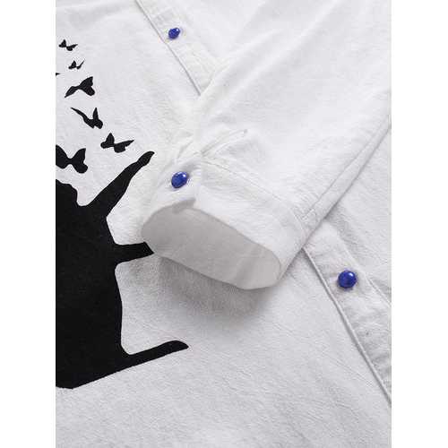 Cat Print Long Sleeve Blouse