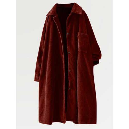 Corduroy Lapel Mid-length Coat