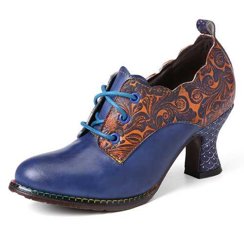 Leather Chunky Heel Pumps