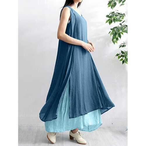 Solid Color Sleeveless Dress