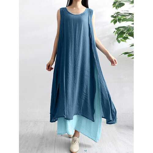 Solid Color Sleeveless Dress