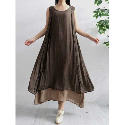 Solid Color Sleeveless Dress