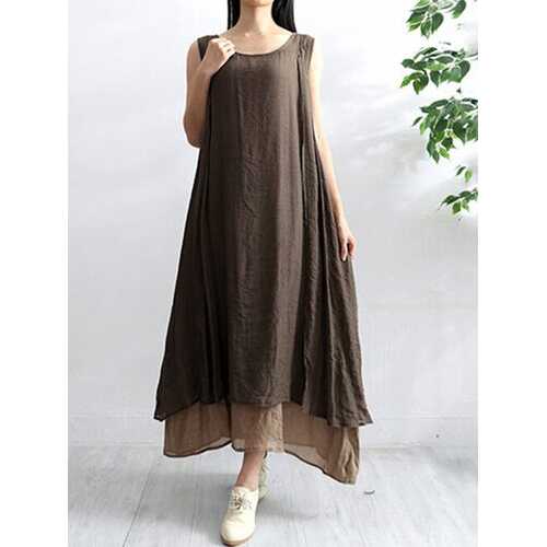 Solid Color Sleeveless Dress