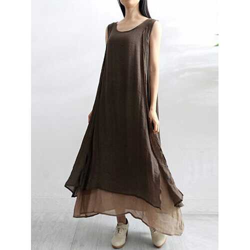Solid Color Sleeveless Dress