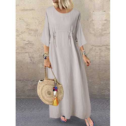 Two Pieces Drawstring Solid Maxi Dress