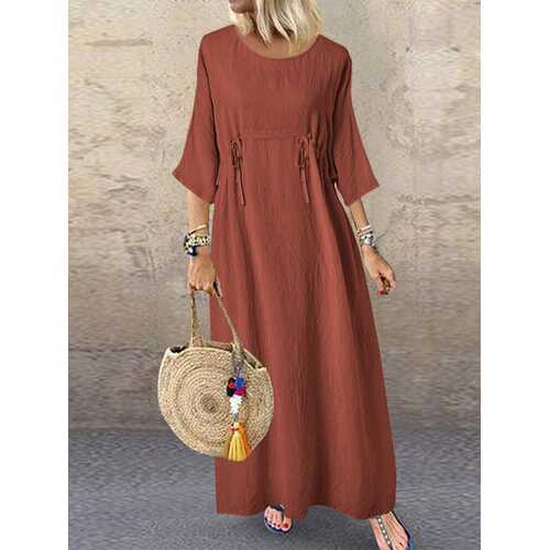 Two Pieces Drawstring Solid Maxi Dress