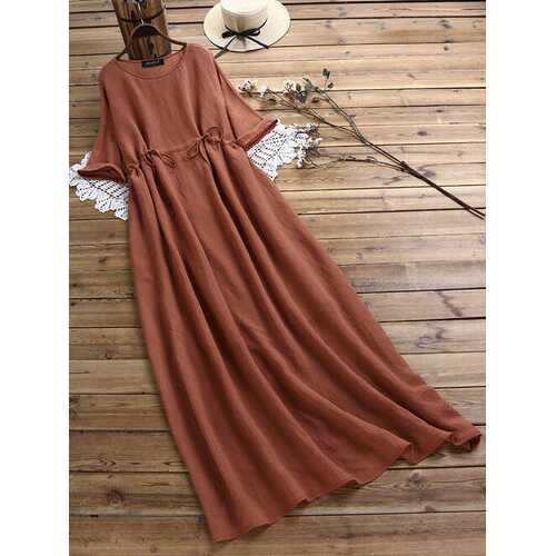 Two Pieces Drawstring Solid Maxi Dress