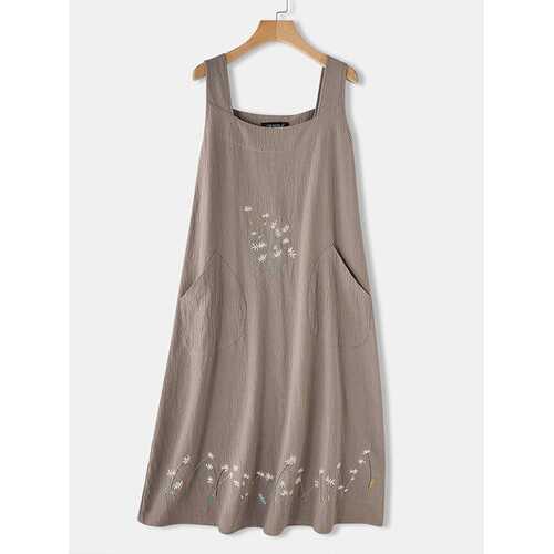 Flower Embroidery Pocket Dress