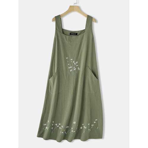 Flower Embroidery Pocket Dress