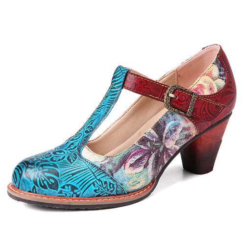 Leather Chunky Heel Pumps