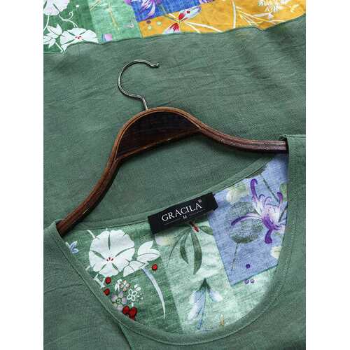 Patchwork Printed Irregular Hem Blouse