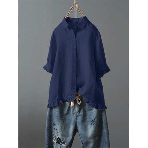 Casual Solid Color Lapel Shirt