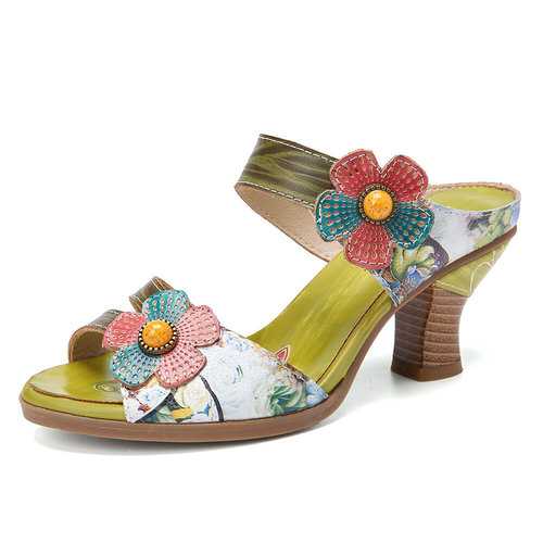 Leather Chunky Heel Sandals