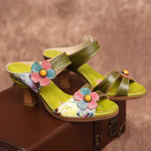 Leather Chunky Heel Sandals
