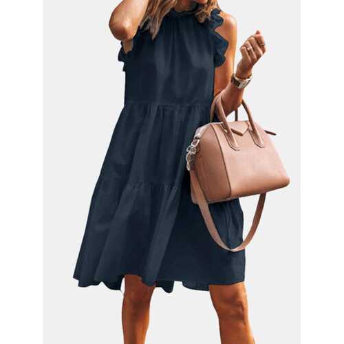 Ruffled Collar Sleeveless Pleated Dress