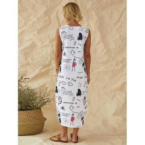 Graffiti Print V-neck Dress