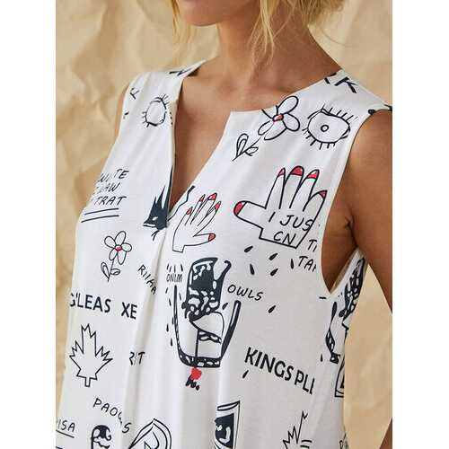 Graffiti Print V-neck Dress