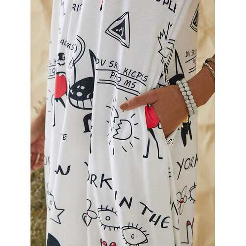 Graffiti Print V-neck Dress