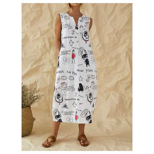 Graffiti Print V-neck Dress