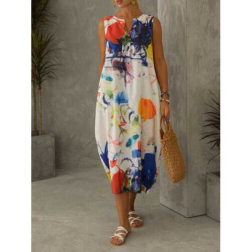 Graffiti Digital Print Sleeveless Dress