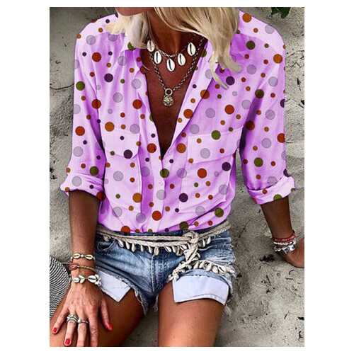 Polka Dot Printed Lapel Button Blouse