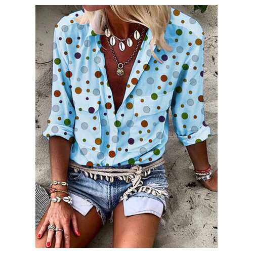 Polka Dot Printed Lapel Button Blouse