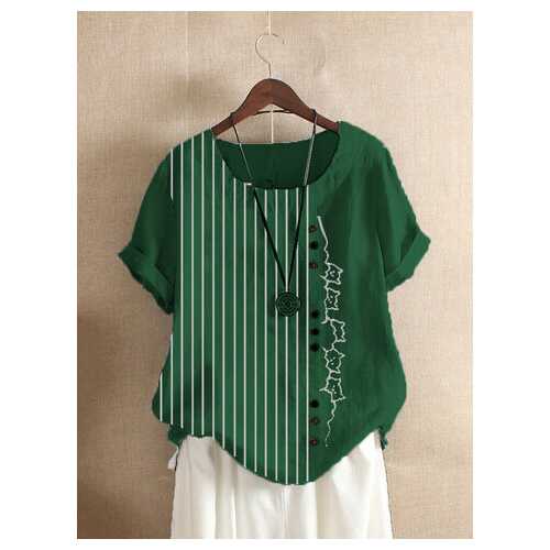 Striped Cartoon Printed O-Neck T-shirt