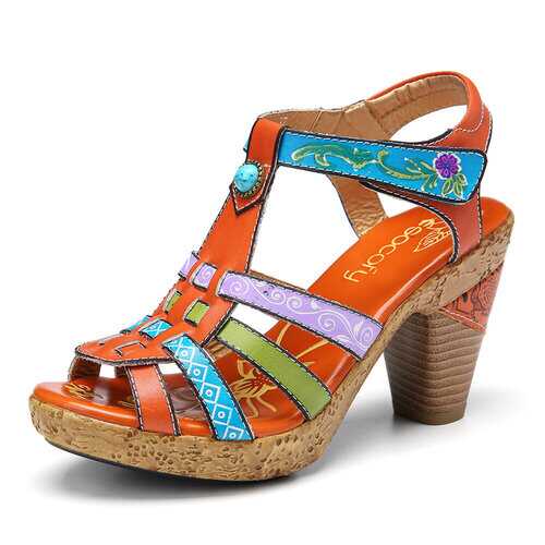 Leather Chunky Heel Sandals