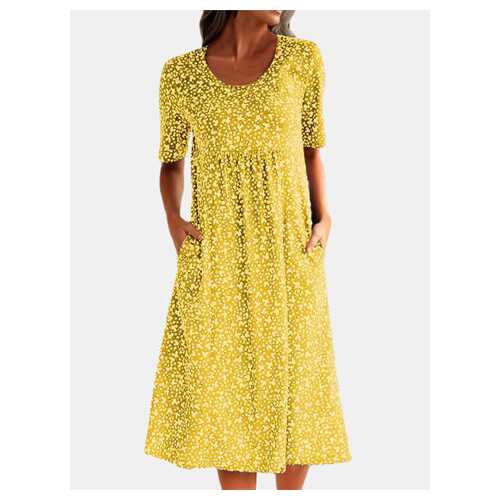 Print O-neck Pockets Dress