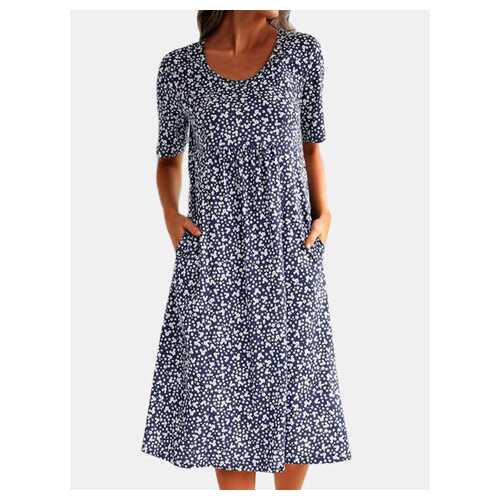 Print O-neck Pockets Dress