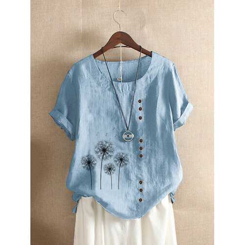 Flower Print Button T-shirt
