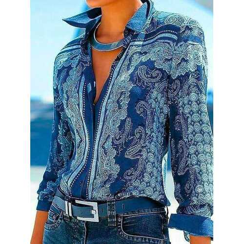 Vintage Printed Button Blouse