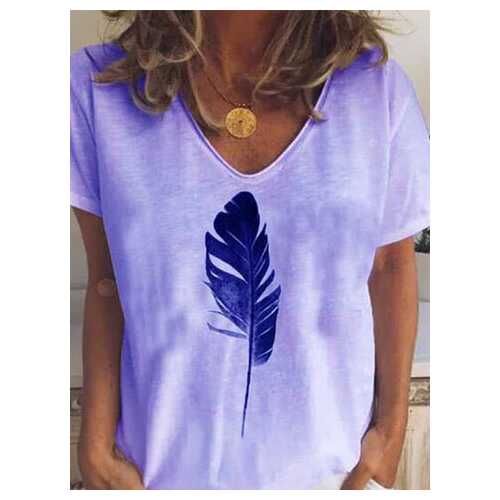 Feather V-neck Printed T-shirt