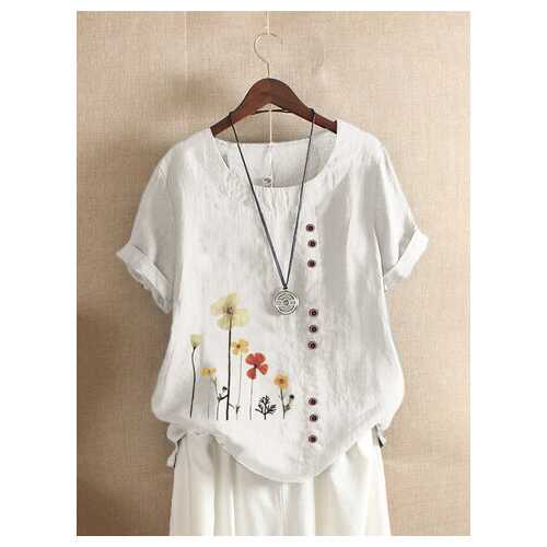 Flower Print Button T-shirt