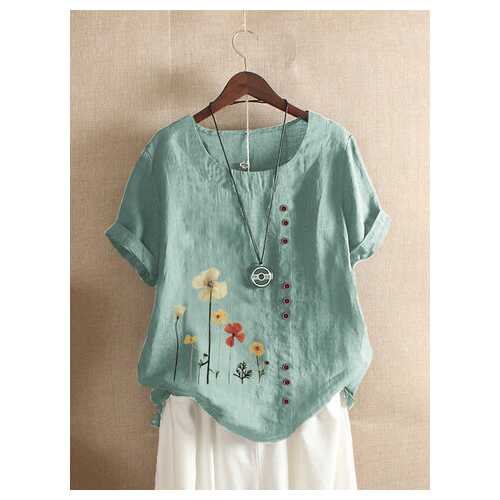 Flower Print Button T-shirt