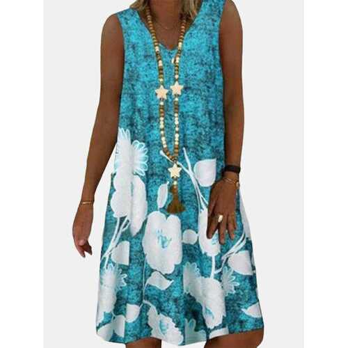 Floral Print Sleeveless V-neck Dress