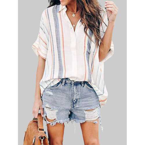 Striped Printed Button Blouse