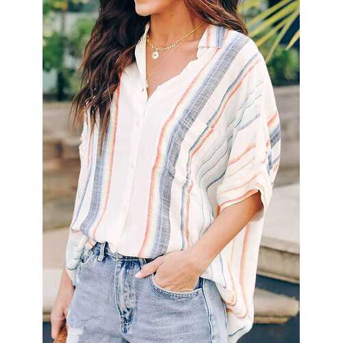 Striped Printed Button Blouse