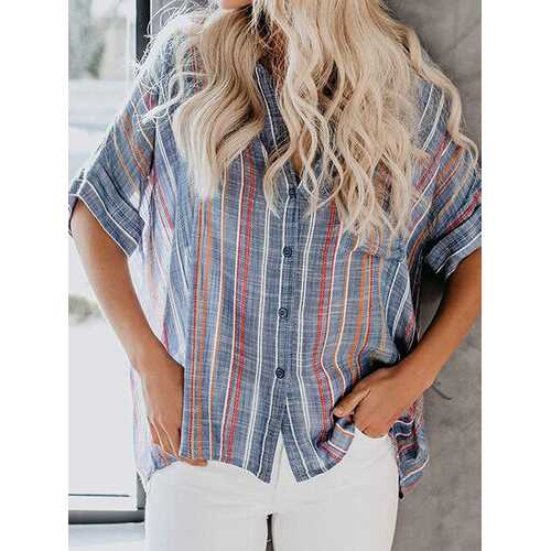 Striped Printed Button Blouse