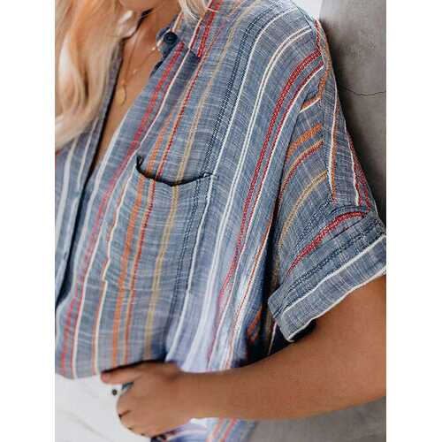 Striped Printed Button Blouse