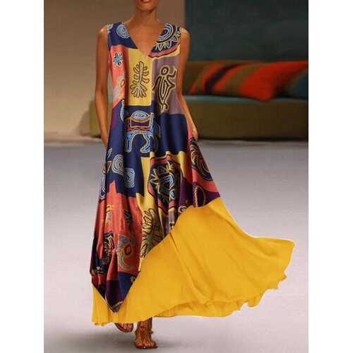 Ethnic Print Layered Maxi Dress