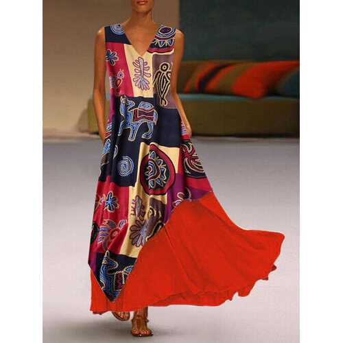 Ethnic Print Layered Maxi Dress