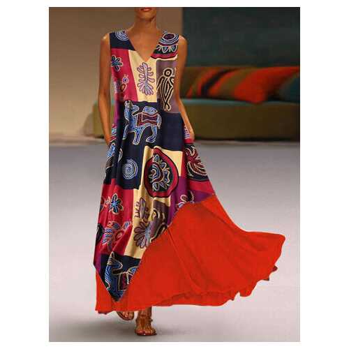 Ethnic Print Layered Maxi Dress