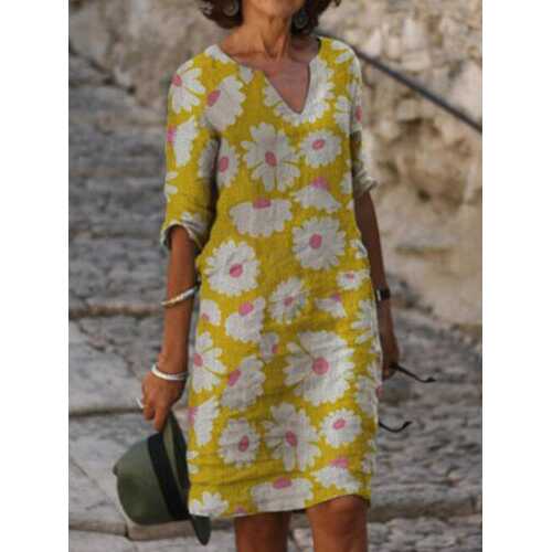 Flower Print Mid-length T-shirt